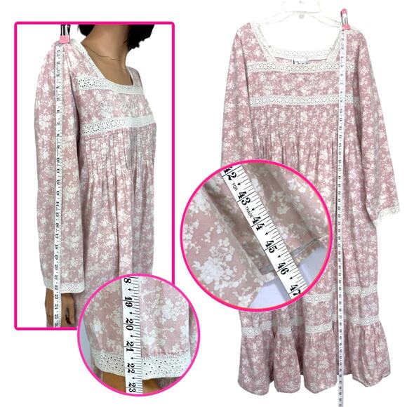 Victorian Cotton Nightgown Prairie Dress M Pintuck Eyelet Lace Peasant Cozycore - Picture 5 of 11